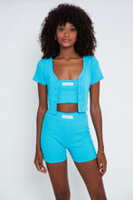 Load image into Gallery viewer, Rib Short Sleeve Cardigan - Blue