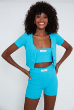 Load image into Gallery viewer, Rib Short Sleeve Cardigan - Blue