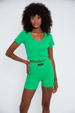 Load image into Gallery viewer, Rib Short Sleeve Cardigan - Green
