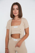 Load image into Gallery viewer, Rib Short Sleeve Cardigan - Beige
