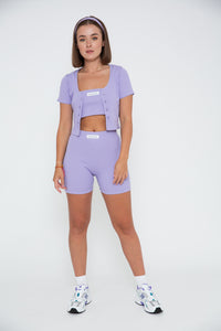 Rib Short Sleeve Cardigan - Lilac