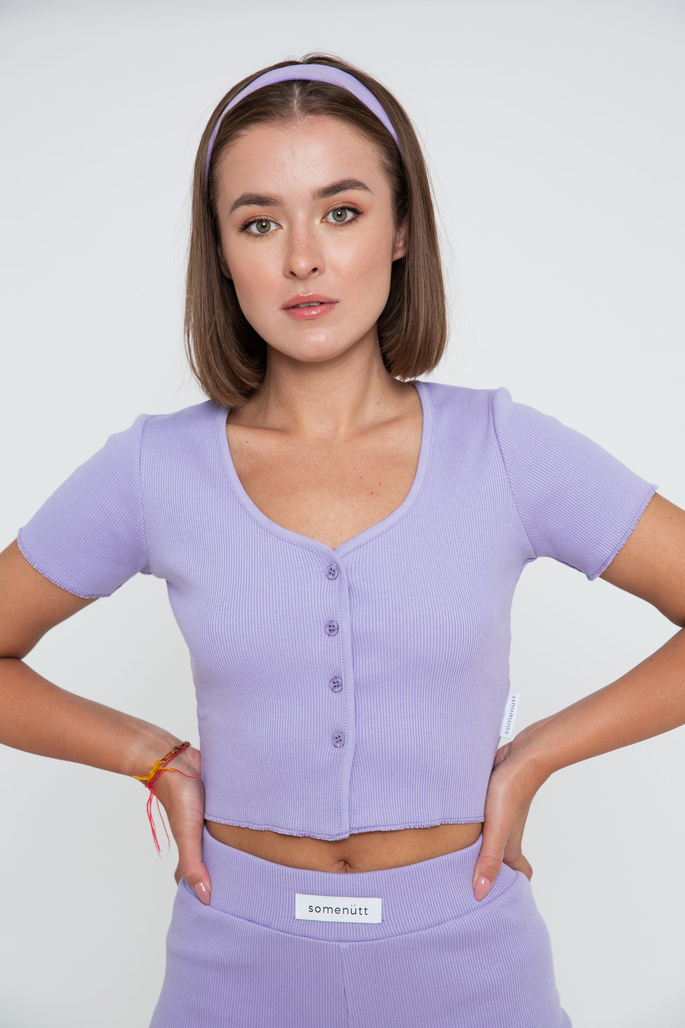 Rib Short Sleeve Cardigan - Lilac