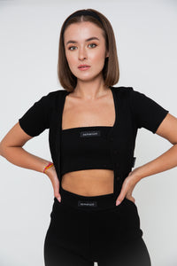 Rib Short Sleeve Cardigan - Black