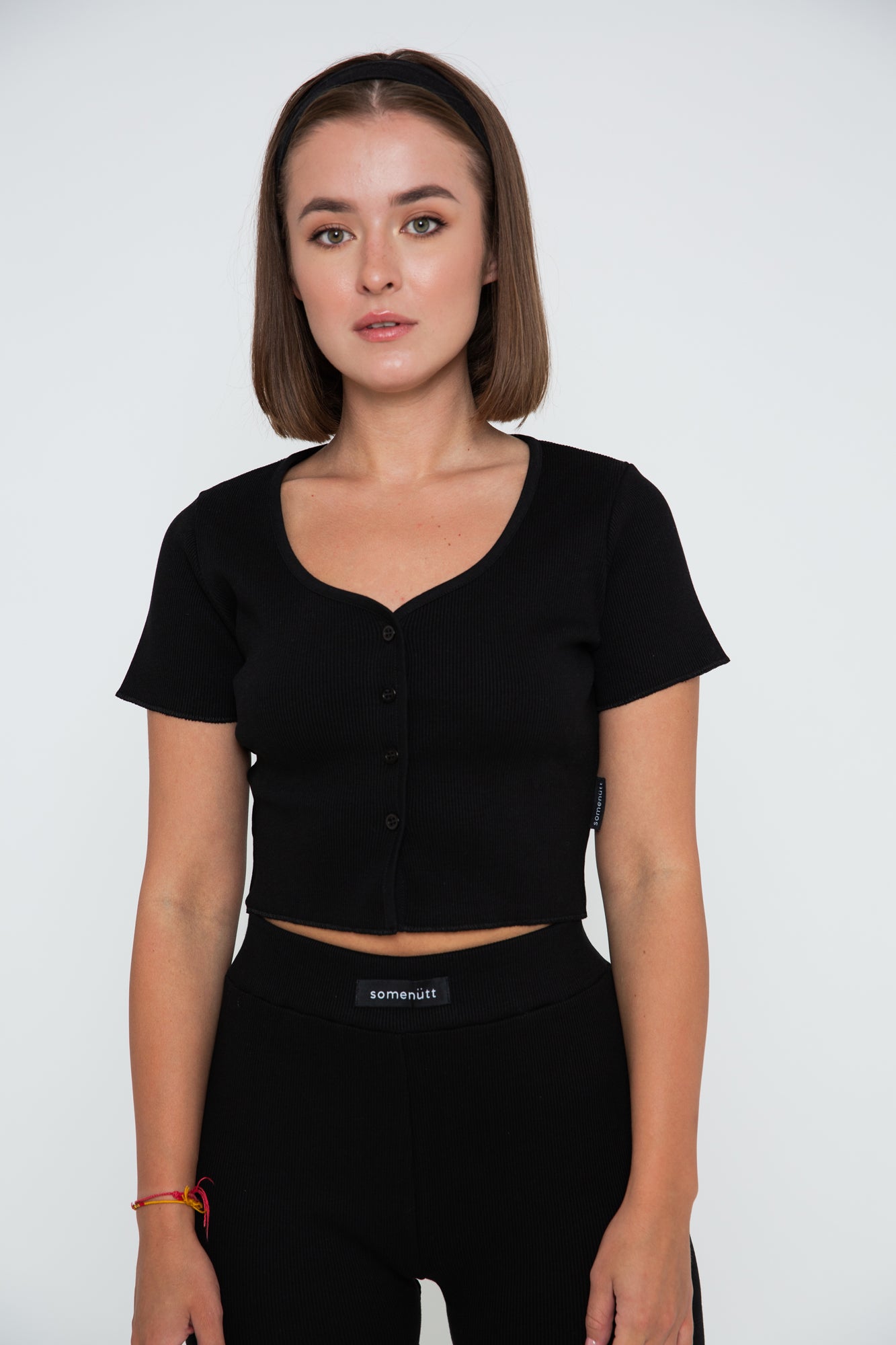 Rib Short Sleeve Cardigan - Black