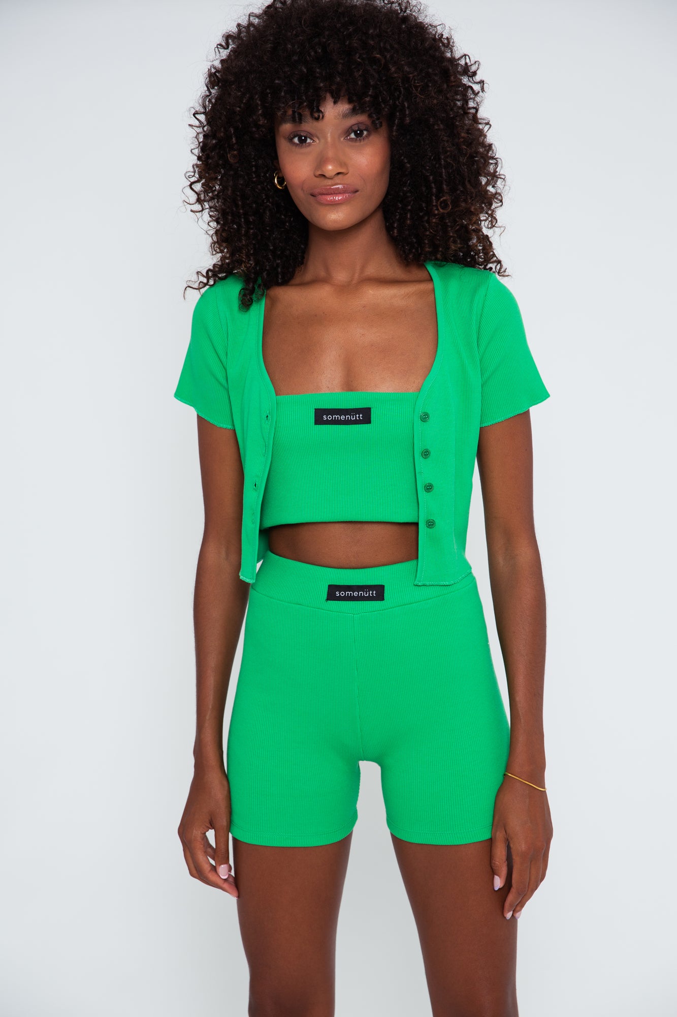 Rib Short Sleeve Cardigan Green – Somenutt